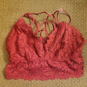 PINK Victoria's Secret Bralette Bra Size Small Floral Lace Red Fairy Babydoll